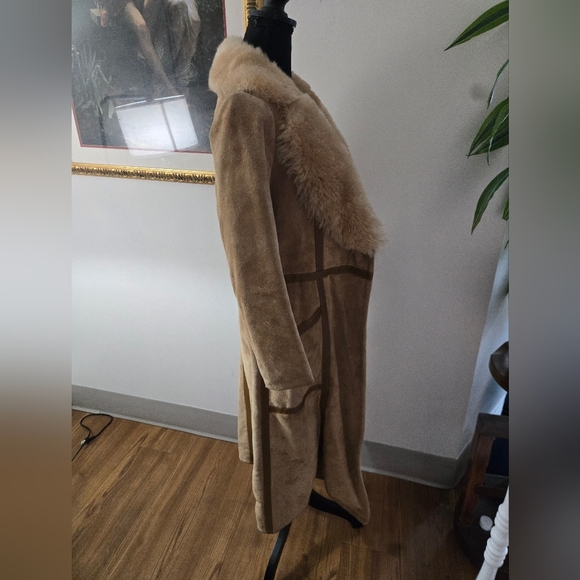 Long Vintage Suede Jacket Faux Fur Collar - Picture 7 of 16